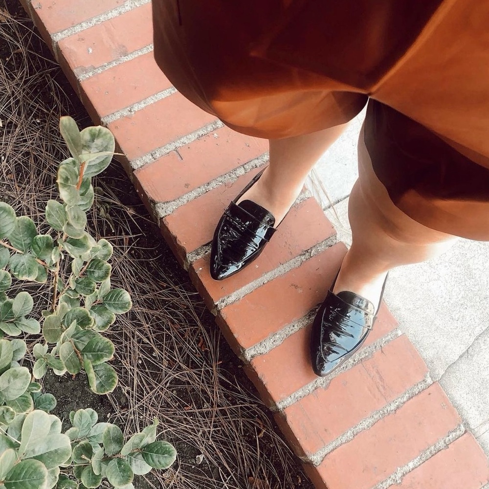 Halogen black patent leather pointed loafer flats